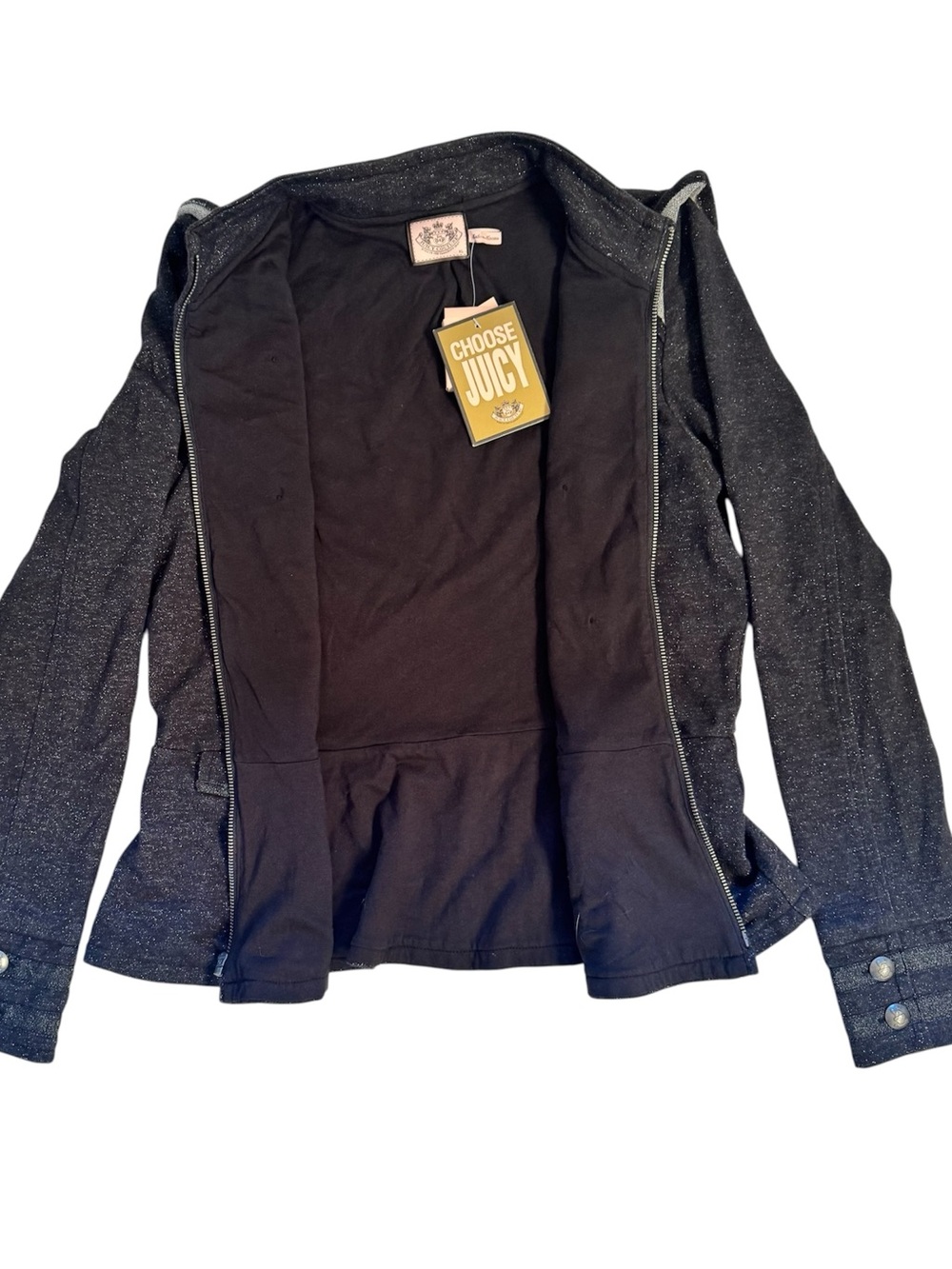 NEW glitter grey Juicy Couture Military vintage Zip Top Blazer Jacket size XL - Picture 2 of 7